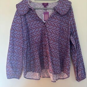 J. Crew Purple and Blue Floral Blouse